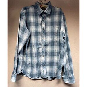 Sportif Men Button Up Long Sleeve Plaid Shirt Large Blue Gray Casual Lightweight